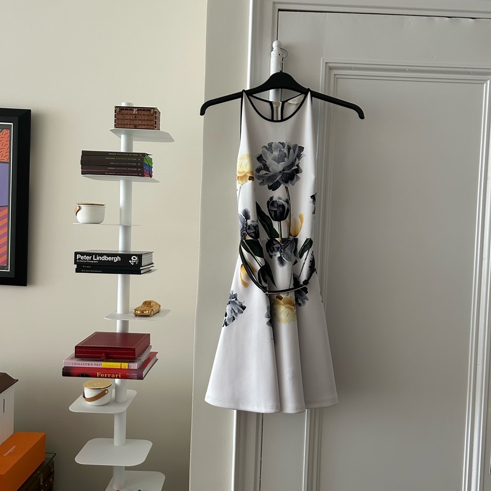 Ted Baker Floral Halter Skater Dress in White and Black